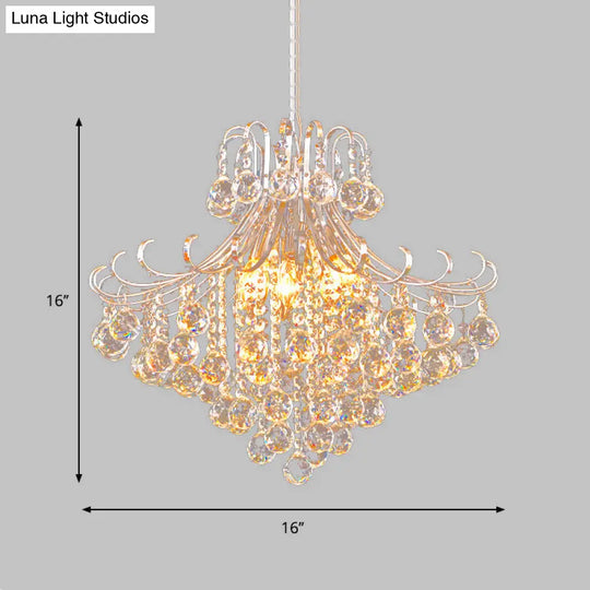 Traditional Flared Pendant Chandelier - 4-Light Bedroom Hanging Lamp With Silver Crystal Accents