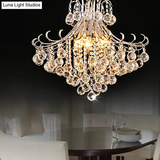 Traditional Flared Pendant Chandelier - 4-Light Bedroom Hanging Lamp With Silver Crystal Accents