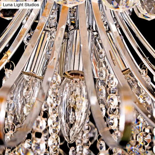 Traditional Flared Pendant Chandelier - 4-Light Bedroom Hanging Lamp With Silver Crystal Accents