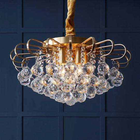 Traditional Floral Crystal Ball Pendant Chandelier In Gold - 3/5 Bulbs 14’/18’ Wide / 18’