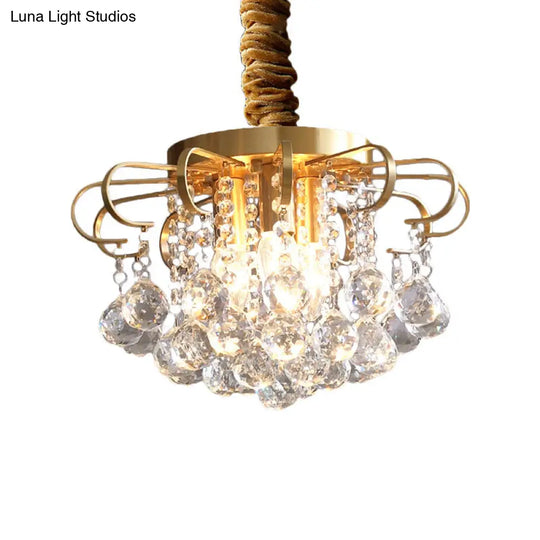 Traditional Floral Pendant Chandelier With Crystal Balls In Gold - 3/5 Bulb Option 14/18 Wide