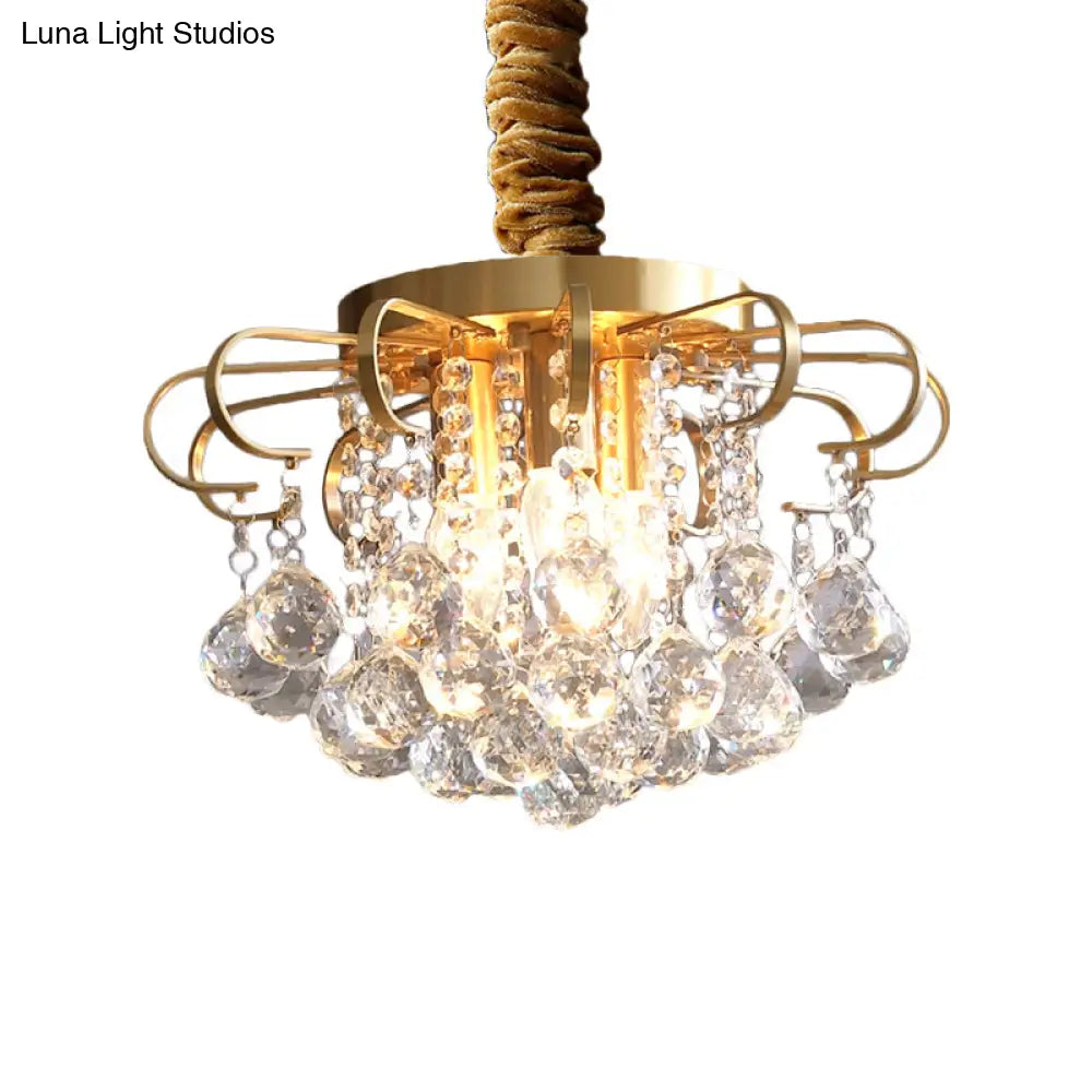 Traditional Floral Crystal Ball Pendant Chandelier In Gold - 3/5 Bulbs 14’/18’ Wide