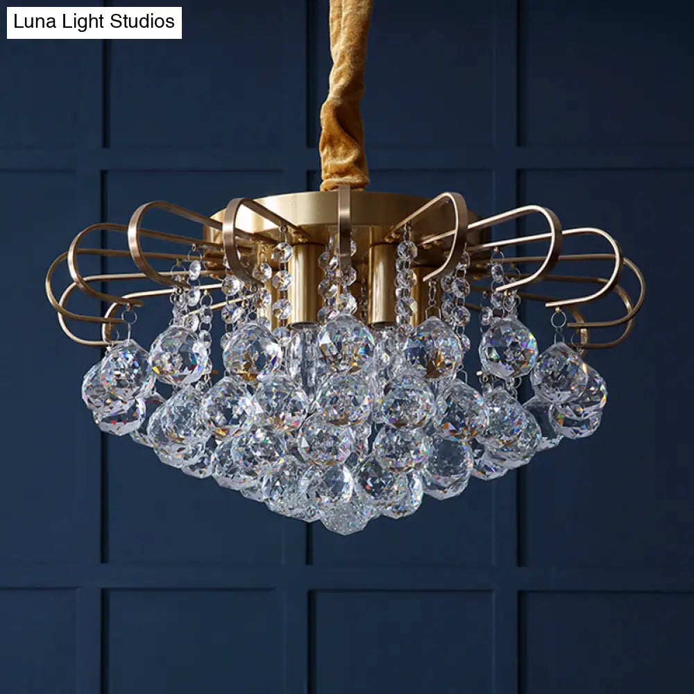 Traditional Floral Crystal Ball Pendant Chandelier In Gold - 3/5 Bulbs 14’/18’ Wide