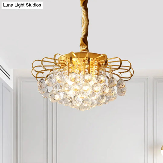 Traditional Floral Crystal Ball Pendant Chandelier In Gold - 3/5 Bulbs 14’/18’ Wide