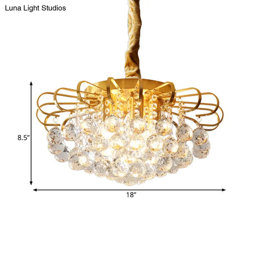 Traditional Floral Pendant Chandelier With Crystal Balls In Gold - 3/5 Bulb Option 14/18 Wide