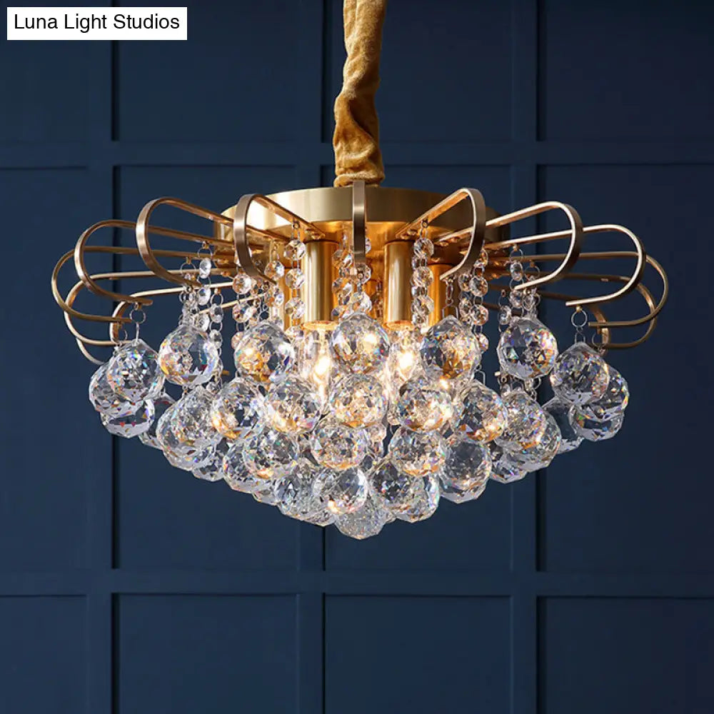Traditional Floral Pendant Chandelier With Crystal Balls In Gold - 3/5 Bulb Option 14/18 Wide / 18