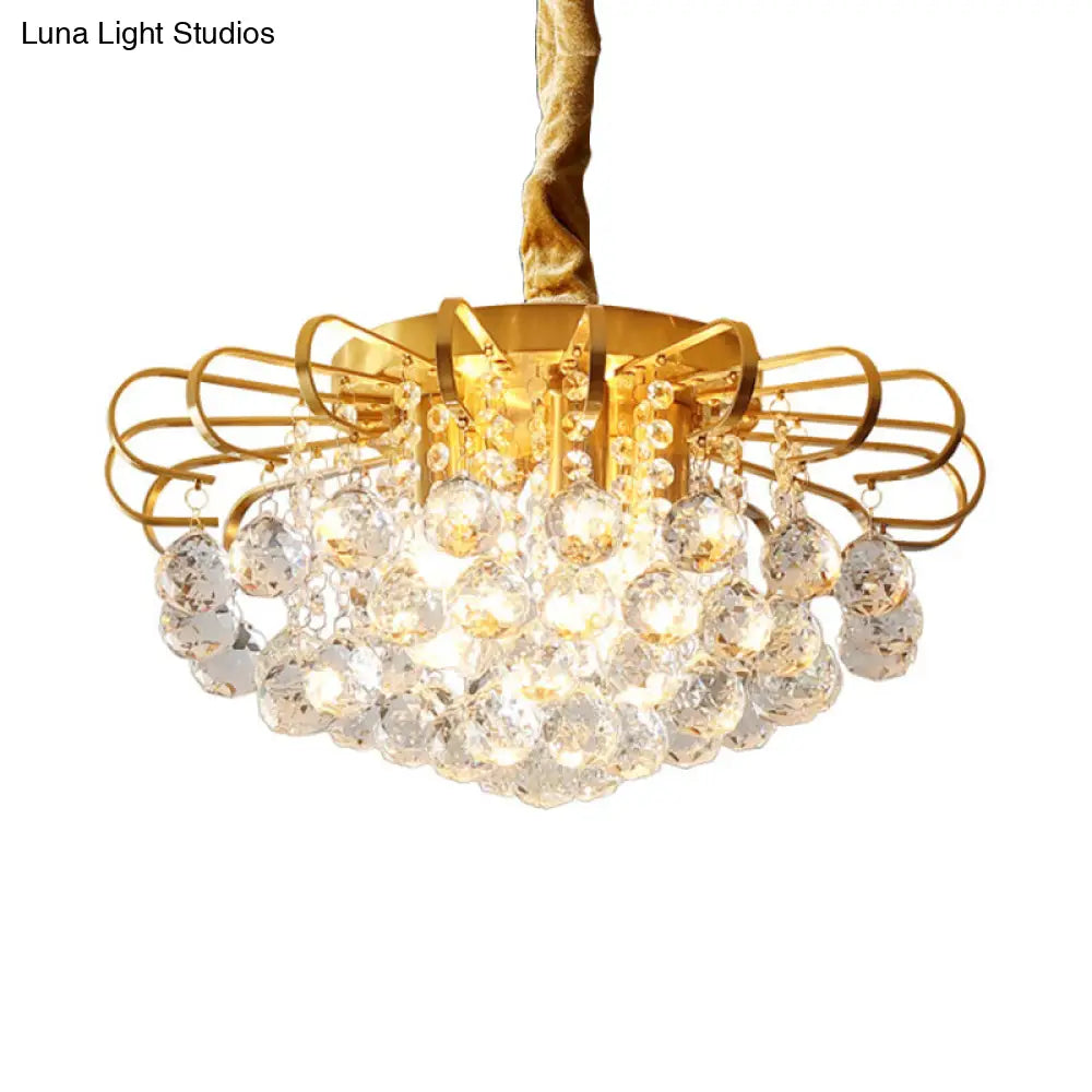 Traditional Floral Pendant Chandelier With Crystal Balls In Gold - 3/5 Bulb Option 14/18 Wide