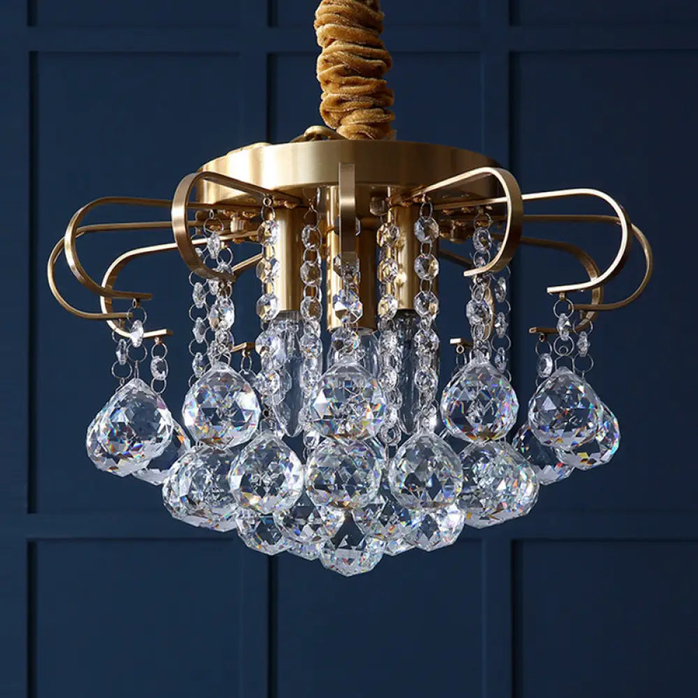 Traditional Floral Crystal Ball Pendant Chandelier In Gold - 3/5 Bulbs 14’/18’ Wide / 14’