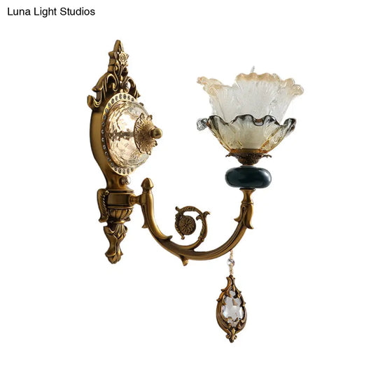 Traditional Floral Wall Mount Lamp With Crystal Accents - Gold Metal Sconce Lighting (1/2 Heads)