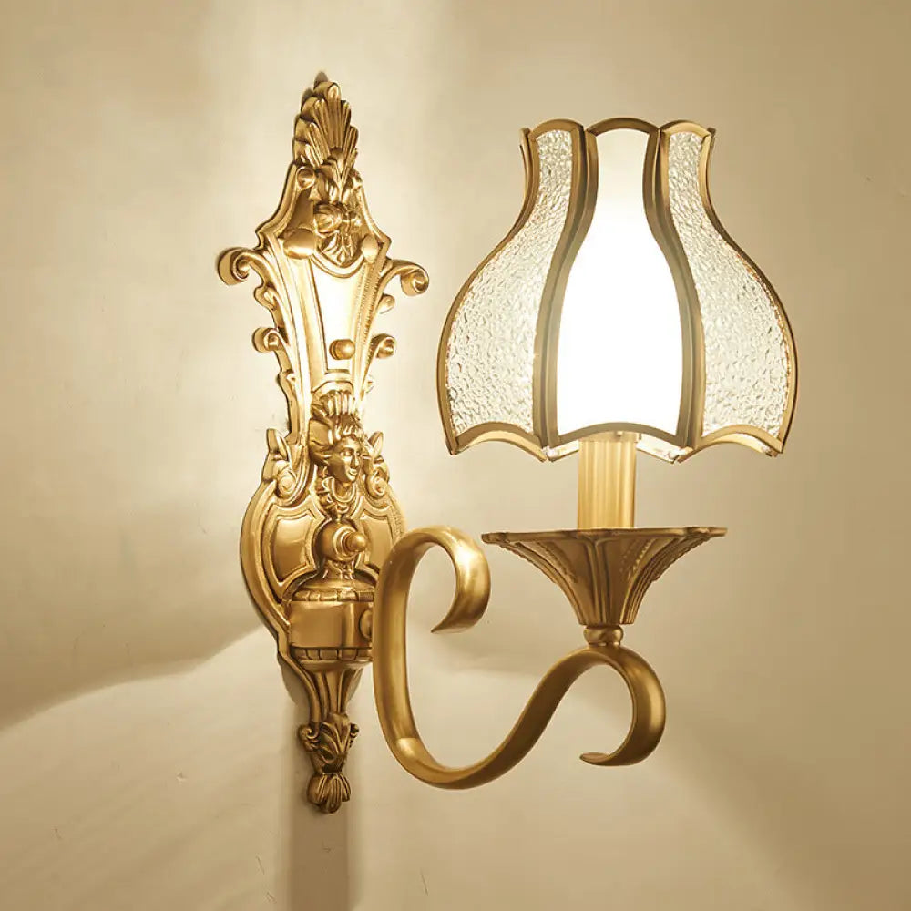 Traditional Floral Wall Mount Light Fixture With Gold Ripple Glass 1 /