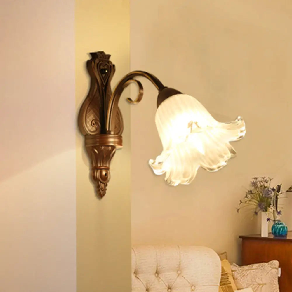 Traditional Floral Wall Sconce Light With White Glass Fixture In Black - Ideal For Bedroom 1 /