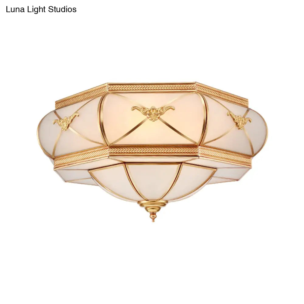 Traditional Flower Curved Frosted Glass Flush Mount Ceiling Light In Gold - 3/4/6 Lights For Bedroom