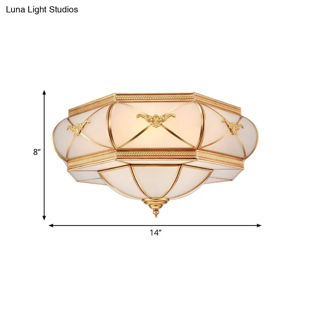 Traditional Flower Curved Frosted Glass Flush Mount Ceiling Light In Gold - 3/4/6 Lights For Bedroom