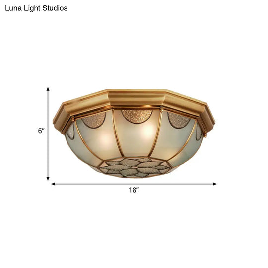 Traditional Flower Frosted Glass Flushmount Lighting In Gold - 3-Light For Bedroom 14/18/23 W