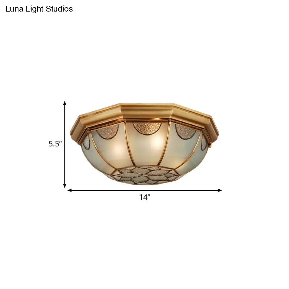 Traditional Flower Frosted Glass Flushmount Lighting In Gold - 3-Light For Bedroom 14/18/23 W