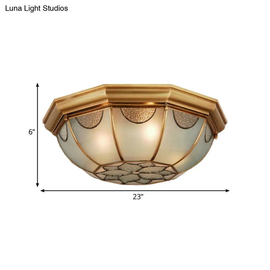 Traditional Flower Frosted Glass Flushmount Lighting In Gold - 3-Light For Bedroom 14/18/23 W