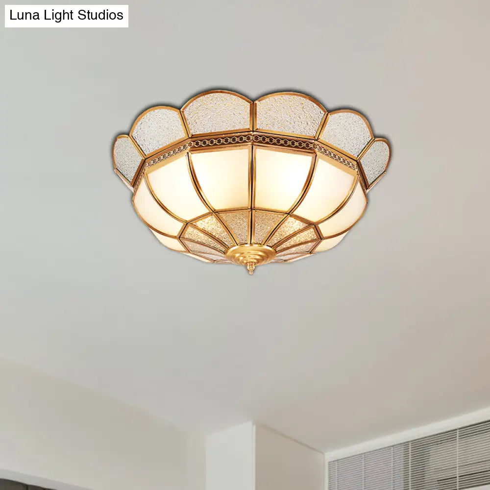 Traditional Flower Gold Flushmount Lighting - 4-Light Milky Glass Ceiling Flush Mount For Bedroom