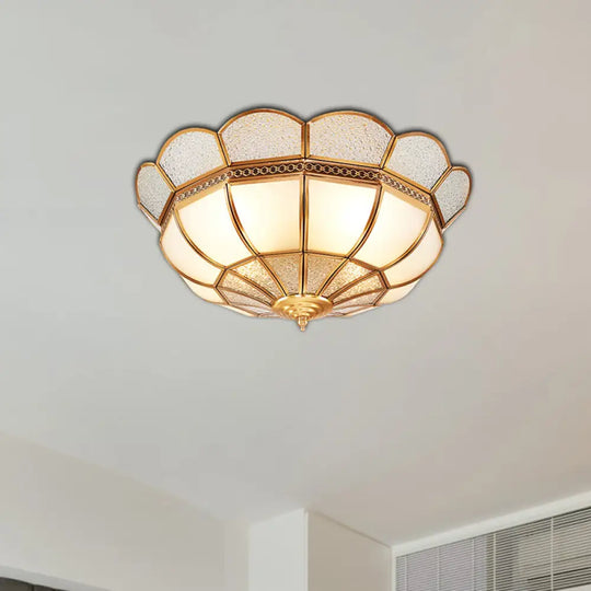 Traditional Flower Gold Flushmount Lighting - 4-Light Milky Glass Ceiling Flush Mount For Bedroom