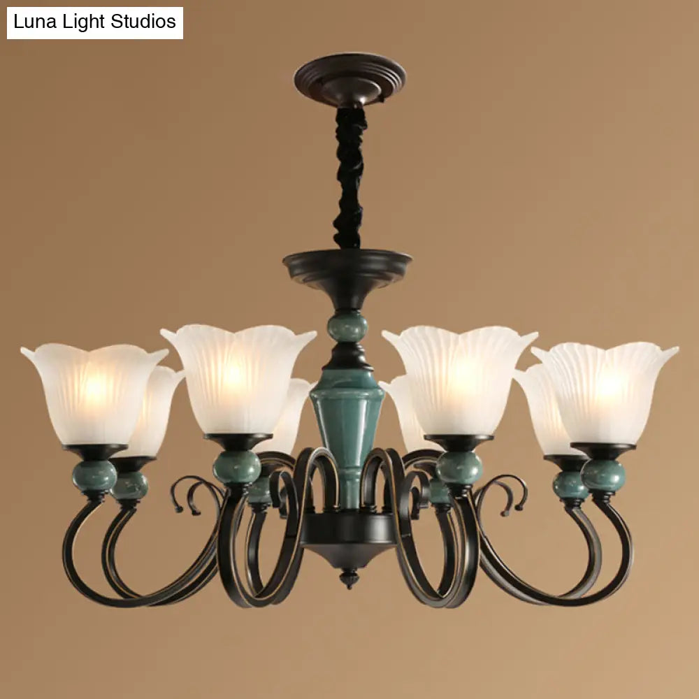 Traditional Flower Shade Ruffled Glass Ceiling Chandelier For Living Room Lighting