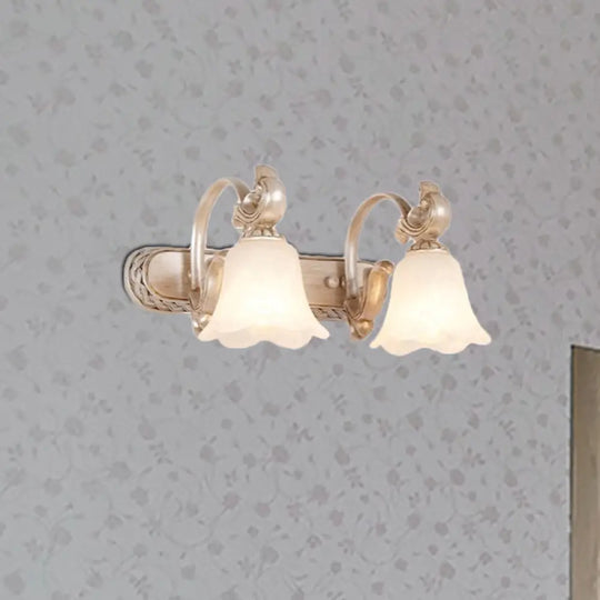 Traditional Flower Shade Vanity Wall Sconce - Milk Glass 3-Head Bathroom Light In Khaki 2 /