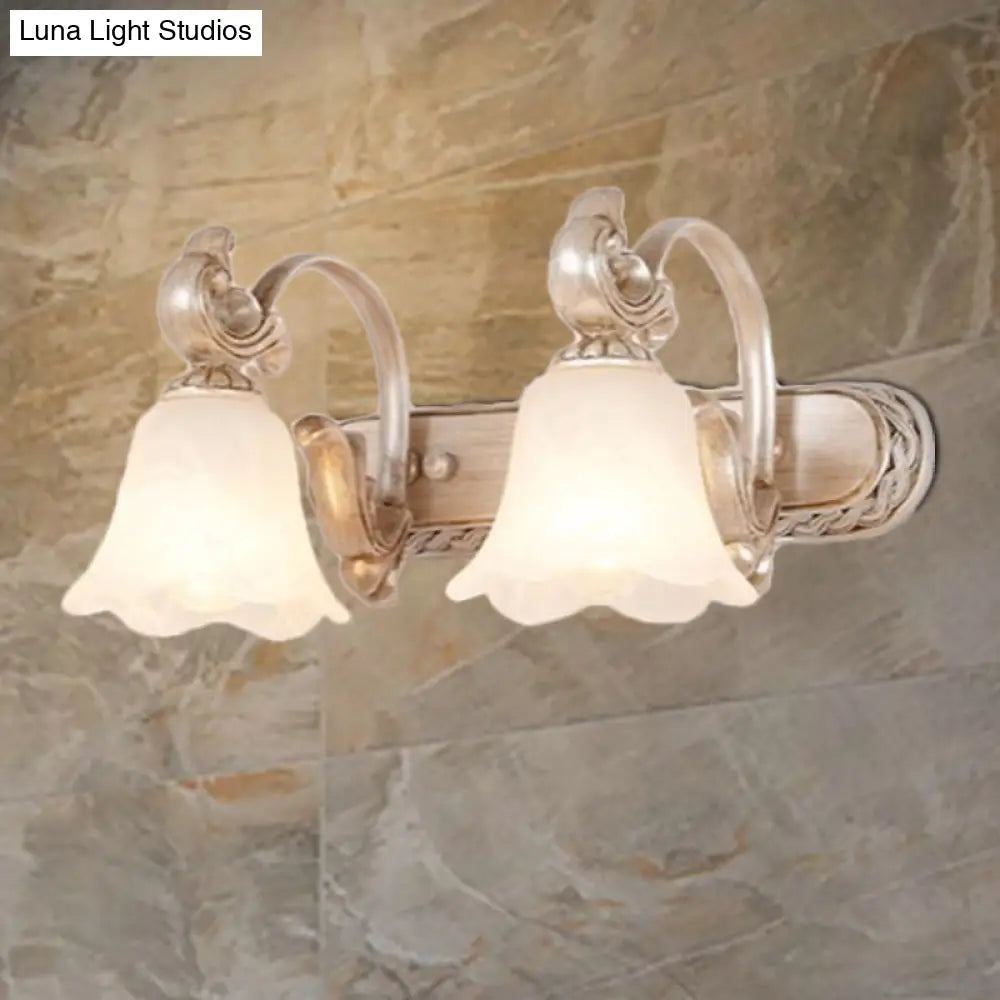 Traditional Flower Shade Vanity Wall Sconce - Milk Glass 3-Head Bathroom Light In Khaki