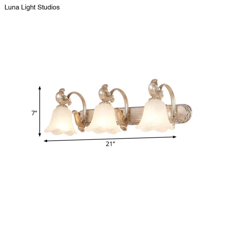 Traditional Flower Shade Vanity Wall Sconce - Milk Glass 3-Head Bathroom Light In Khaki