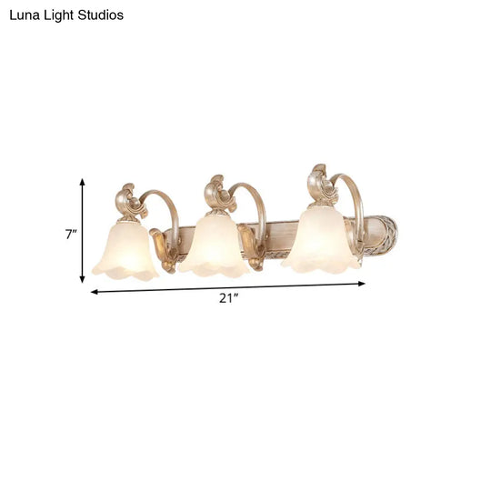 Traditional Flower Shade Vanity Wall Sconce - Milk Glass 3-Head Bathroom Light In Khaki