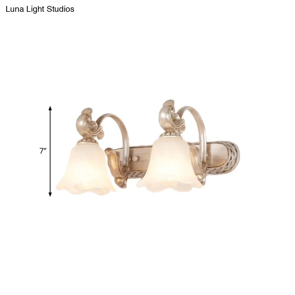 Traditional Flower Shade Vanity Wall Sconce - Milk Glass 3-Head Bathroom Light In Khaki