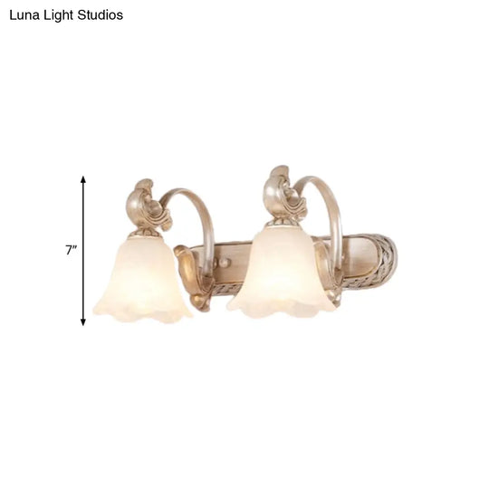 Traditional Flower Shade Vanity Wall Sconce - Milk Glass 3-Head Bathroom Light In Khaki