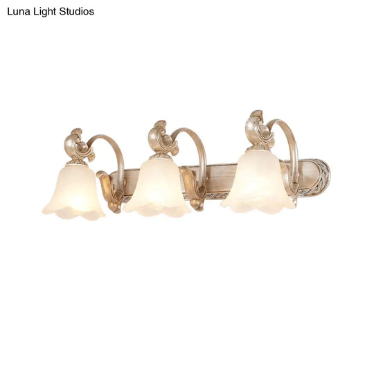 Traditional Flower Shade Vanity Wall Sconce - Milk Glass 3-Head Bathroom Light In Khaki