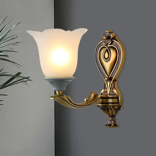 Traditional Flower-Shape Opal Glass Wall Sconce Light Fixture In Brass 1 / B