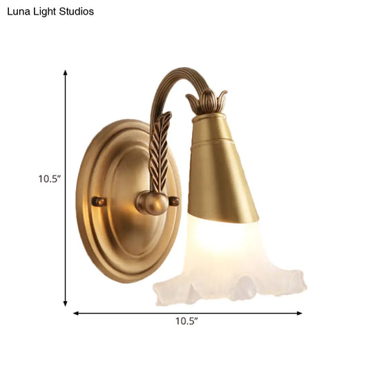 Traditional Flower Wall Lamp - 1/2-Light Frosted Glass Sconce In Gold For Bathroom