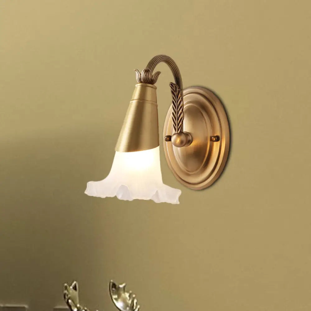 Traditional Flower Wall Lamp - 1/2-Light Frosted Glass Sconce In Gold For Bathroom 1 /