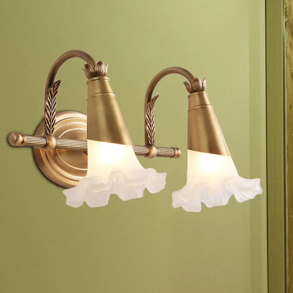 Traditional Flower Wall Lamp - 1/2-Light Frosted Glass Sconce In Gold For Bathroom 2 /