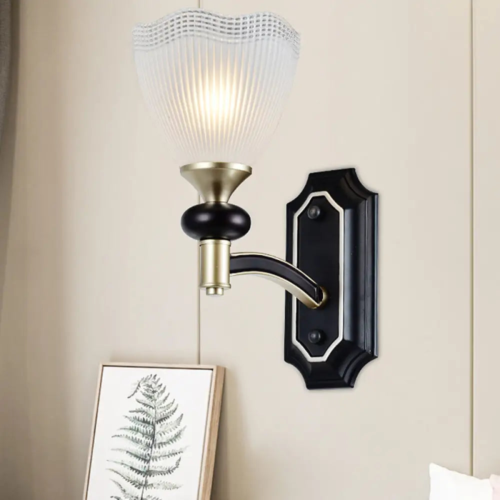 Traditional Flower Wall Light With Prismatic White Glass Sconce Lamp In Black 1 /