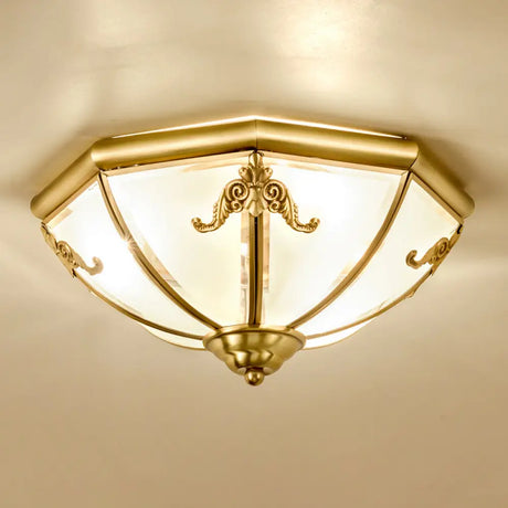 Traditional Flush Mount Ceiling Light For Dining Rooms - Dome Frosted Glass Shade Gold / 18’