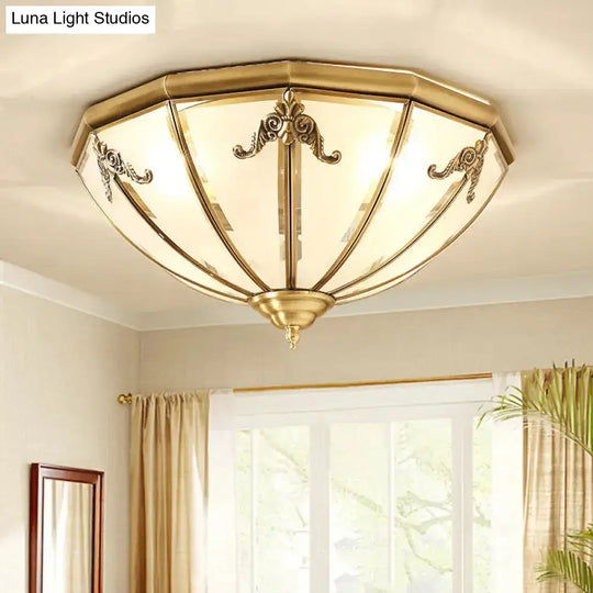 Traditional Flush Mount Ceiling Light With Frosted Glass Shade - Brass Finish 14’/18’ Width 3/4