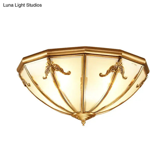 Traditional Flush Mount Ceiling Light With Frosted Glass Shade - Brass Finish 14’/18’ Width 3/4