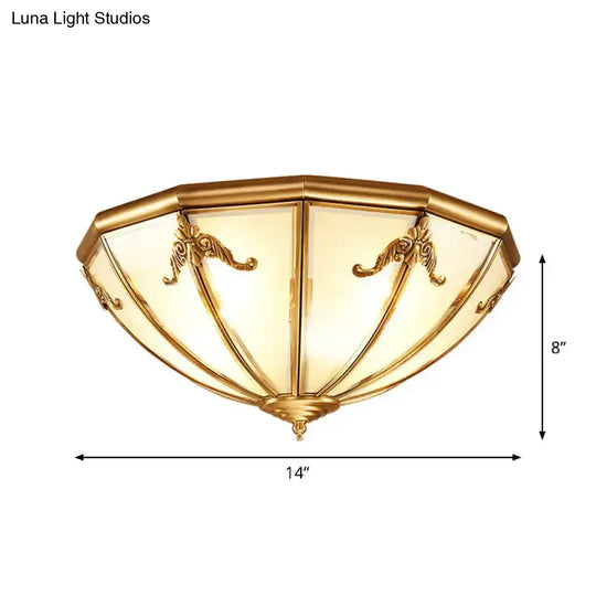 Traditional Flush Mount Ceiling Light With Frosted Glass Shade - Brass Finish 14’/18’ Width 3/4