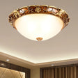 Traditional Flush Mount Ceiling Lighting With Floral And Elephant Deco In Brown - 3 - Light Bowl