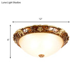 Traditional Flush Mount Ceiling Lighting With Floral And Elephant Deco In Brown - 3 - Light Bowl