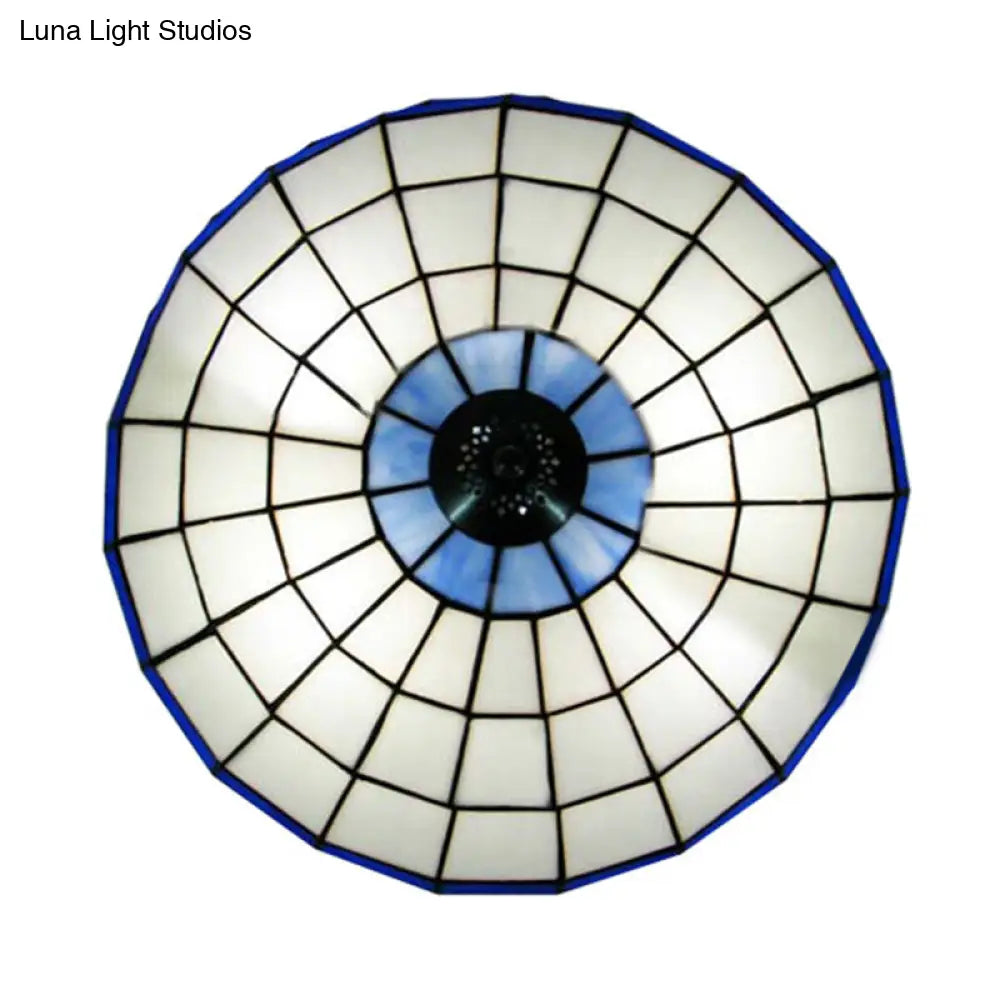Traditional Flush Mount Glass Ceiling Lamp - Bedroom Lighting Blue / 12