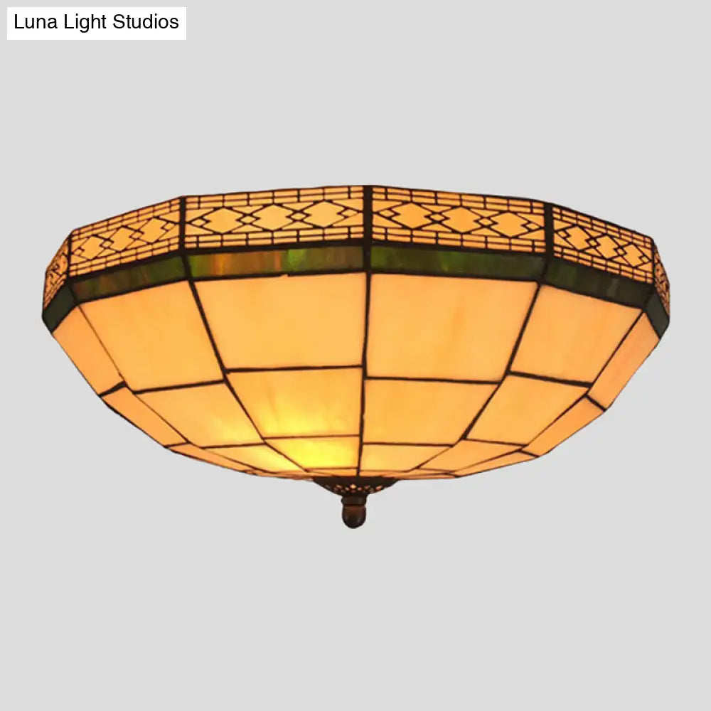 Traditional Flush Mount Glass Ceiling Lamp - Bedroom Lighting Beige / 12