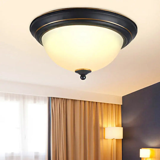 Traditional Flush Mount Led Ceiling Lamp - Black Bowl Design For Living Room (11’ 15’ 19’)