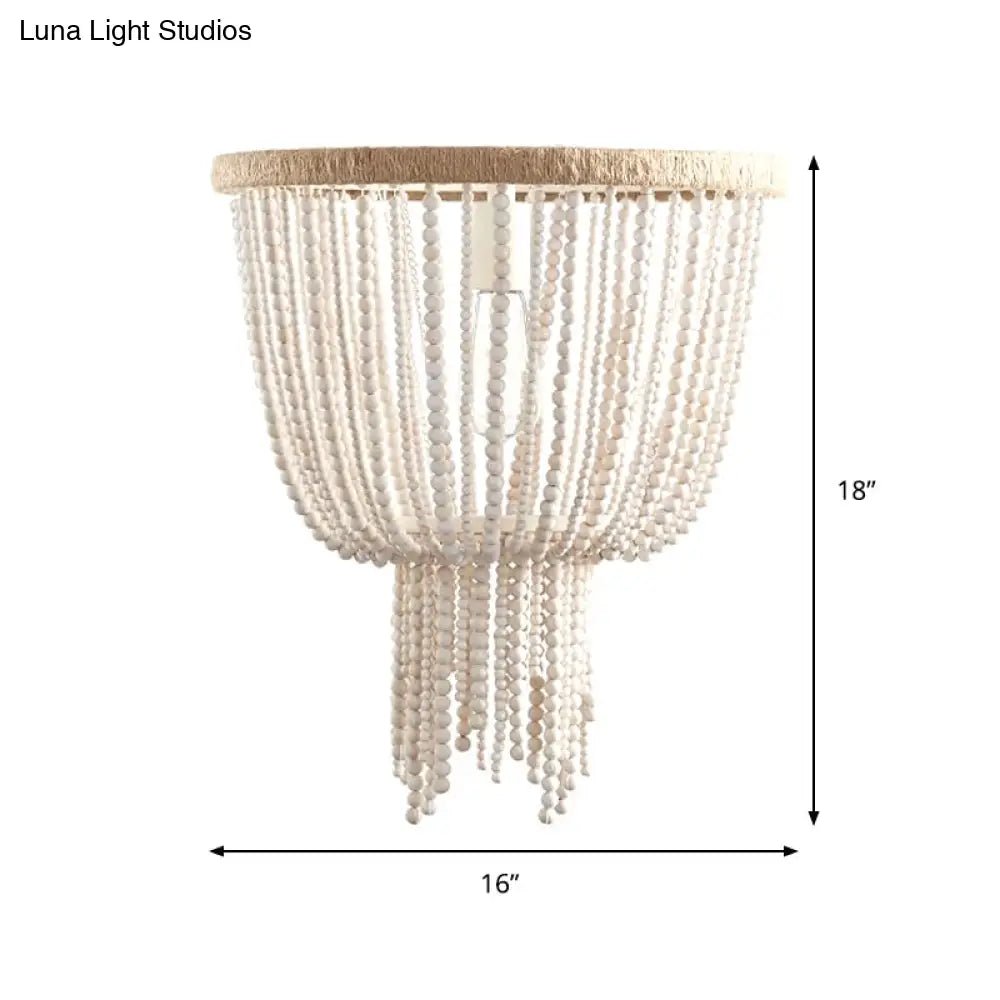 Traditional Flushmount Wood Flush Ceiling Lamp With White Bead Chain - 1 Bulb Bedroom Lighting