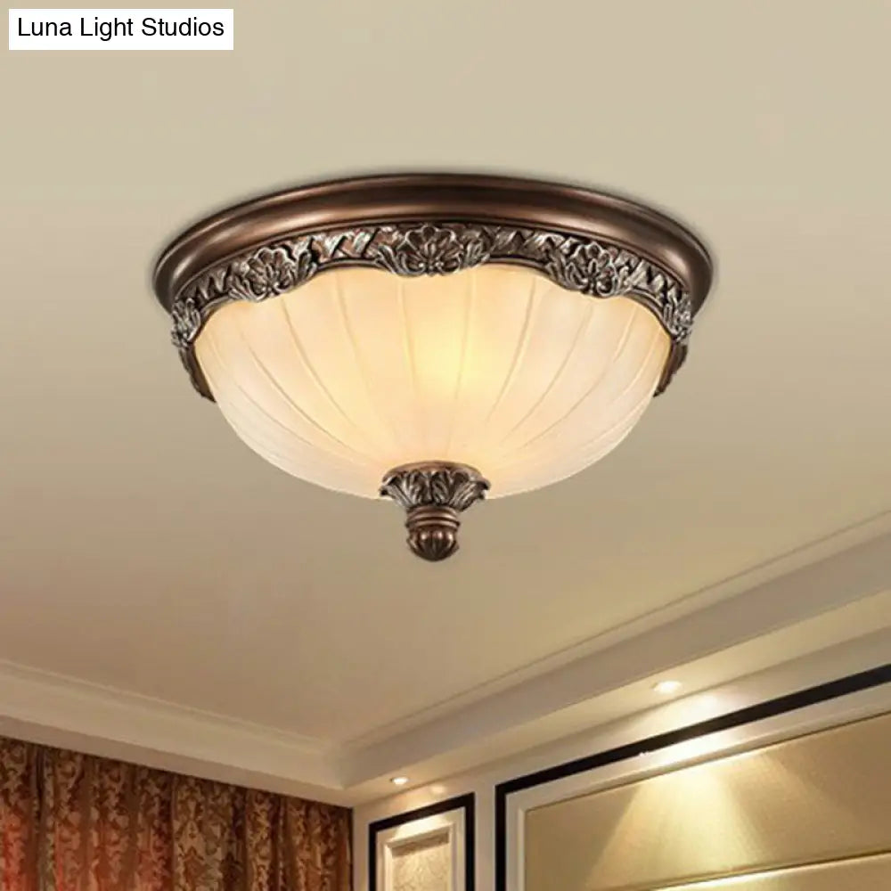 Traditional Fluted Glass Brown Flushmount Ceiling Light For Bedroom