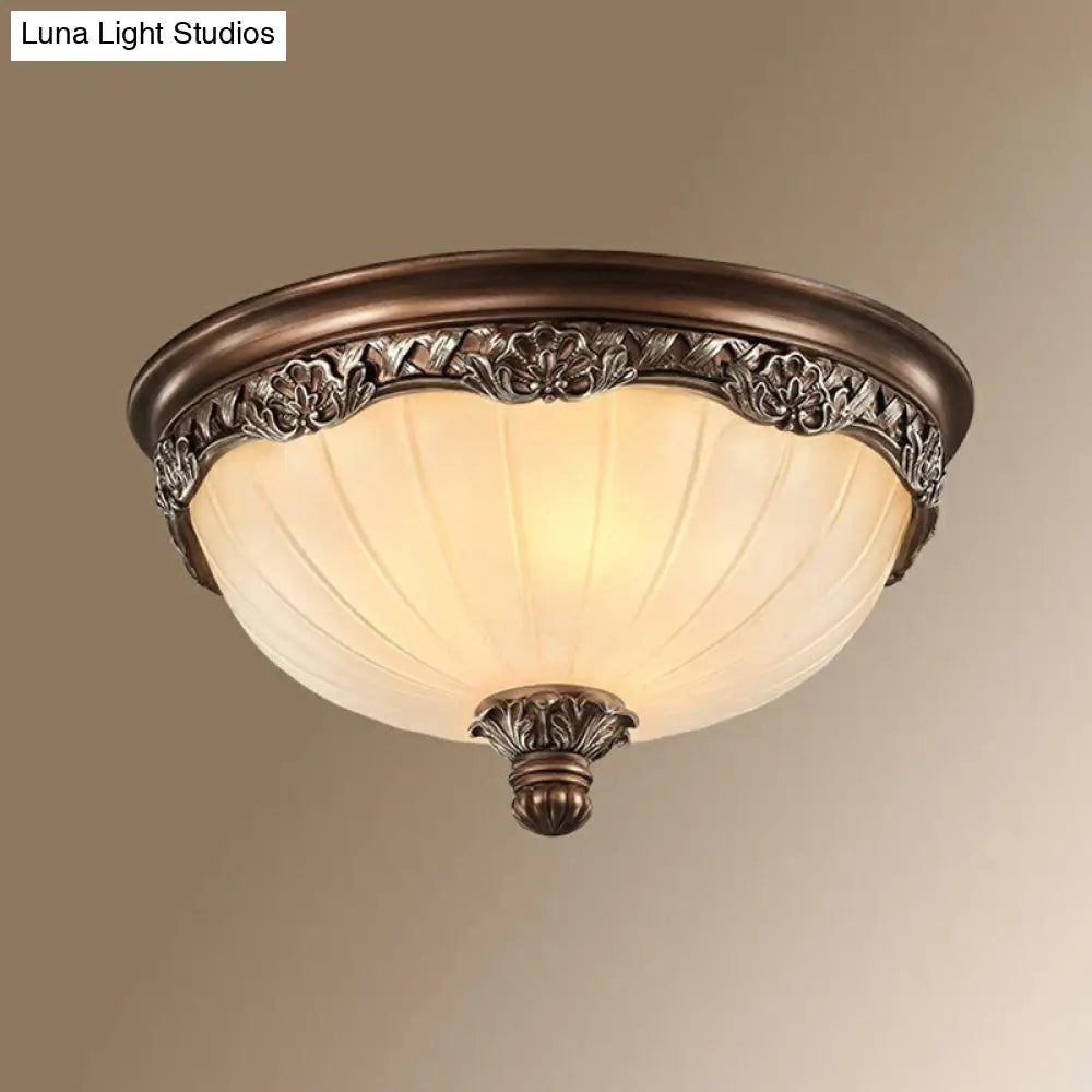 Traditional Fluted Glass Brown Flushmount Ceiling Light For Bedroom