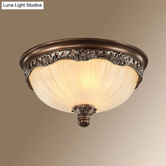 Traditional Fluted Glass Brown Flushmount Ceiling Light For Bedroom