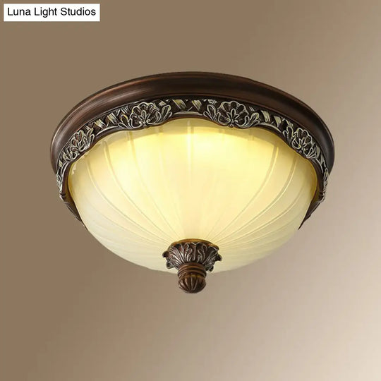 Traditional Fluted Glass Brown Flushmount Ceiling Light For Bedroom