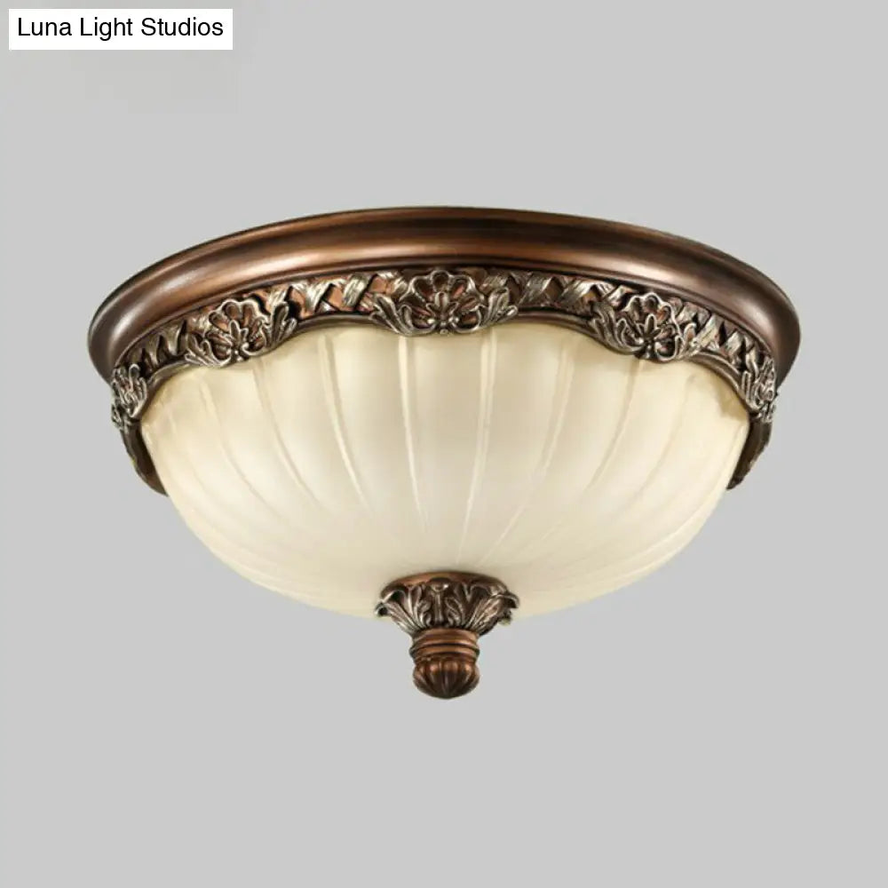 Traditional Fluted Glass Brown Flushmount Ceiling Light For Bedroom